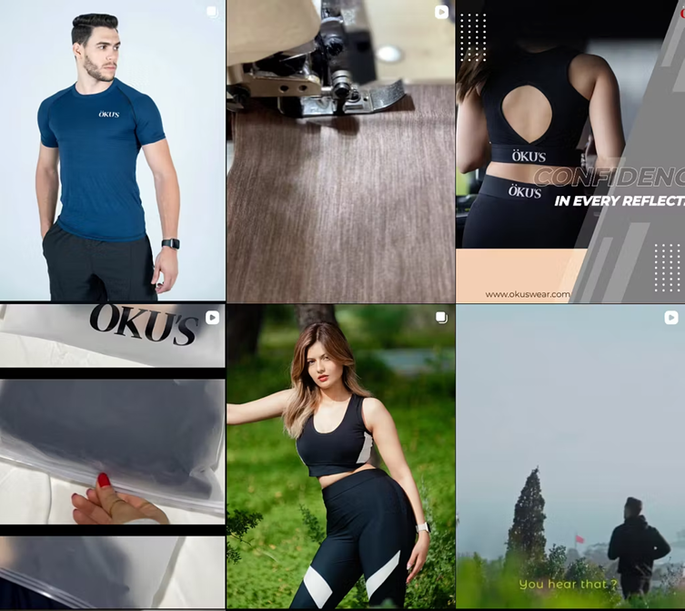 Page Instagram Okus Wear avec contenus visuels et reels promotionnels